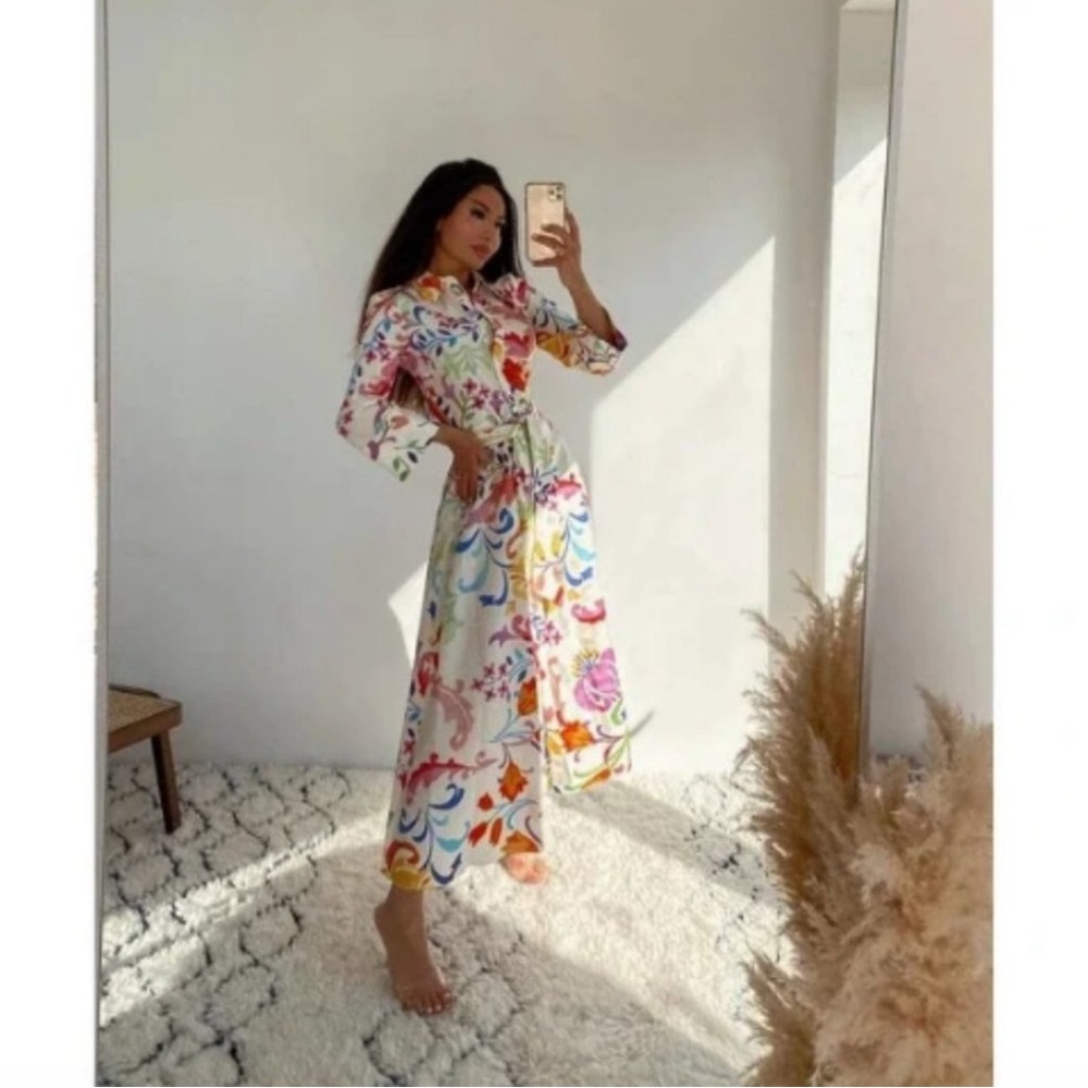 Zara Multicolor Floral Midi Dress Bloggers Favorite - Picture 7 of 11